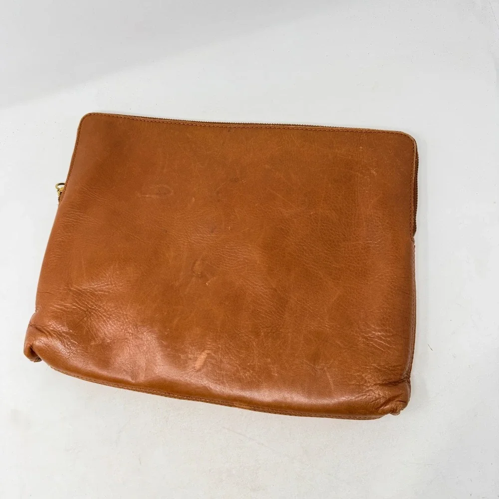 Madewell Leather Laptop Sleeve Brown Large Minimalist Tech Case L-Zip Pouch